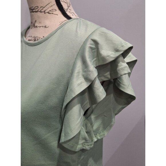 NWOT You & Me Green Short Sleeve Ruffle Top You & Me/Sz., S - Picture 5 of 7